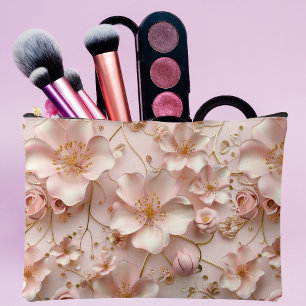 Beautiful Soft Pink Pastel Floral Printed Accessory Pouch