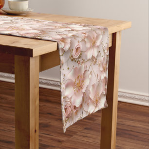 Beautiful Soft Pink Pastel Floral Short Table Runner