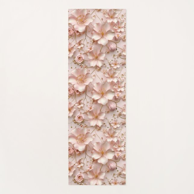 Beautiful Soft Pink Pastel Floral Yoga Mat (Front)