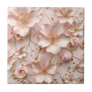 Beautiful Soft Pink Pastel Flowers Ceramic Tile