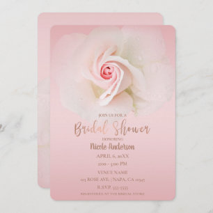 Beautiful Soft Pink Wet Rose Elegant Bridal Shower Invitation