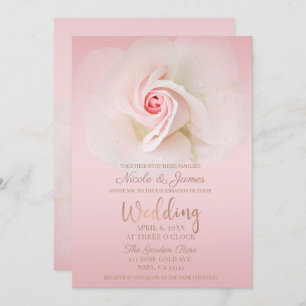 Beautiful Soft Pink Wet Rose Elegant Wedding Invitation