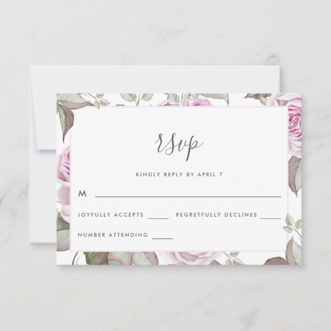 Beautiful Soft Purple Roses Wedding Rsvp (Front)