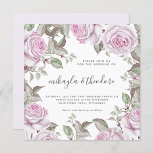 Beautiful Soft Purple Watercolor Roses Wedding Invitation