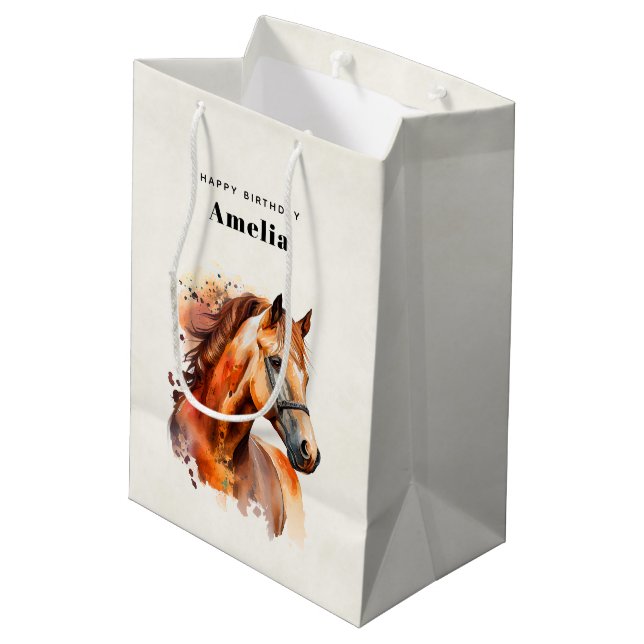 Beautiful Sorrel Horse Portrait Birthday Medium Gift Bag (Back Angled)