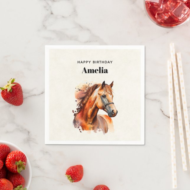 Beautiful Sorrel Horse Portrait Birthday Napkin (Insitu)