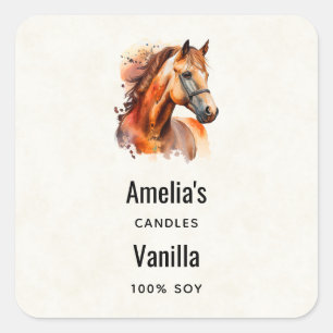 Beautiful Sorrel Horse Portrait Candle Business Square Sticker