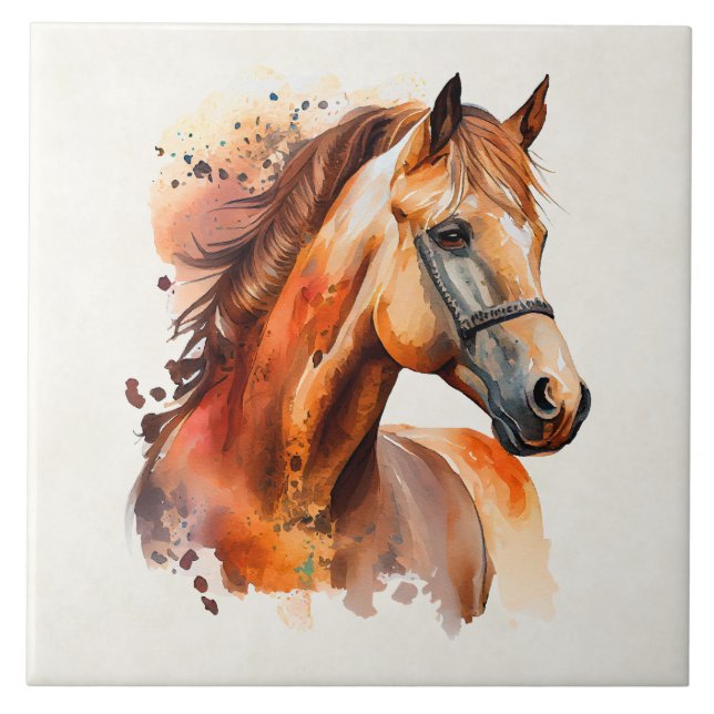 Beautiful Sorrel Horse Portrait Ceramic Tile (Front)