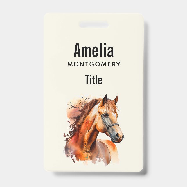 Beautiful Sorrel Horse Portrait ID Badge (Front)