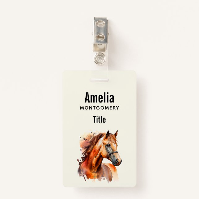 Beautiful Sorrel Horse Portrait ID Badge (Front with Clip)
