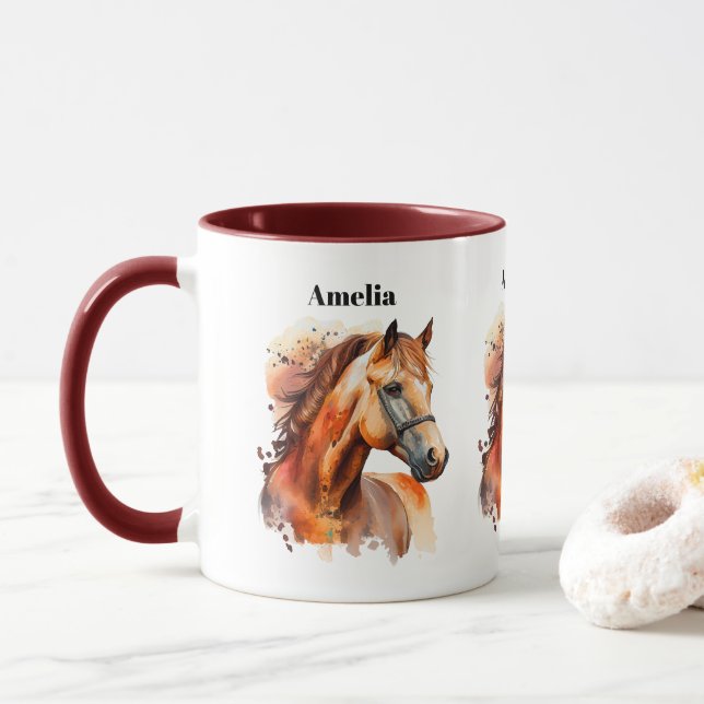 Beautiful Sorrel Horse Portrait Mug (With Donut)
