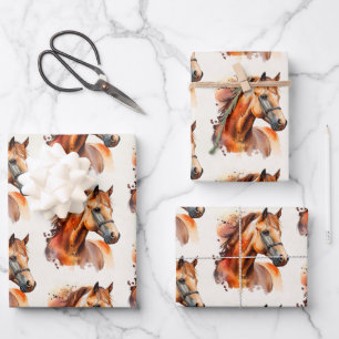 Beautiful Sorrel Horse Portrait Pattern Wrapping Paper Sheet