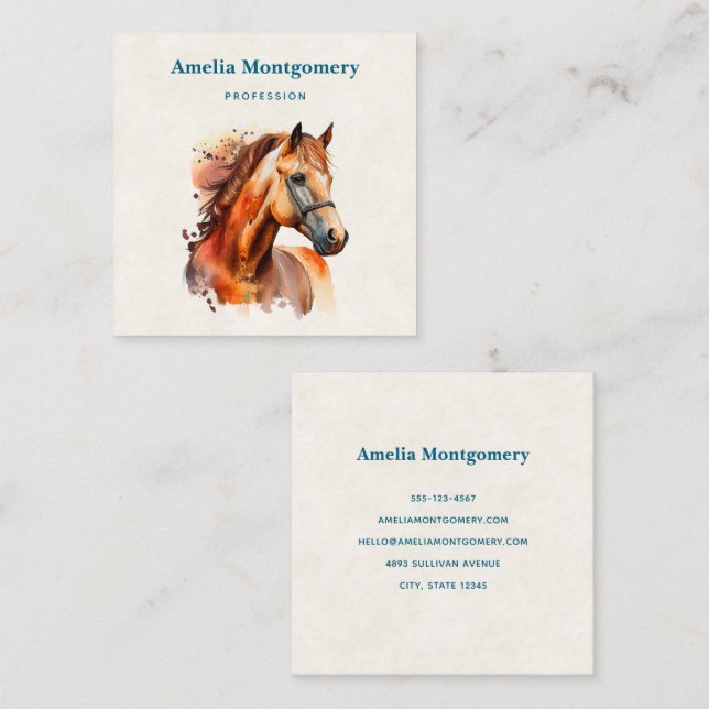 Beautiful Sorrel Horse Portrait Square Business Card (Front/Back)