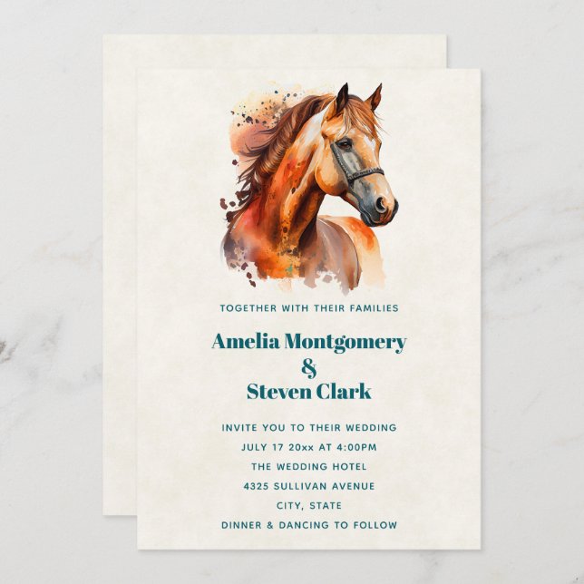Beautiful Sorrel Horse Portrait Wedding Invitation (Front/Back)