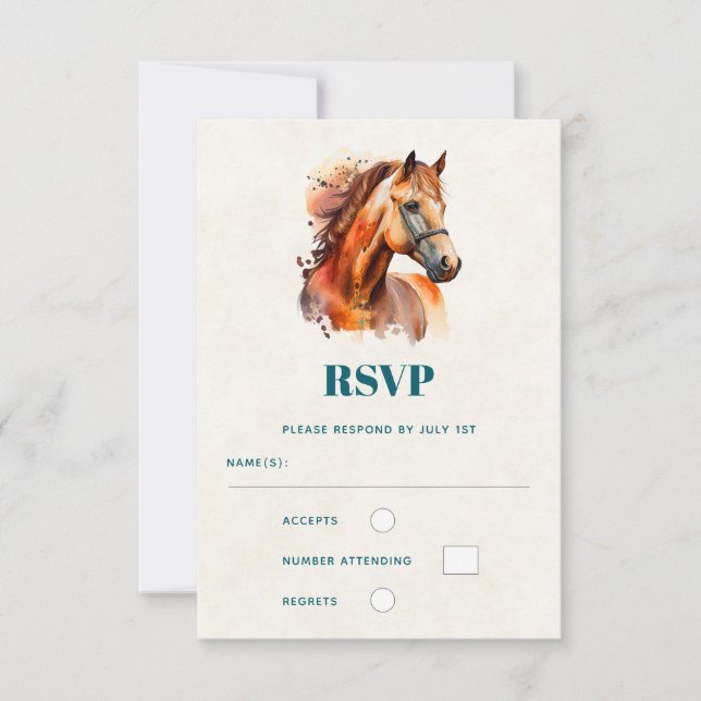 Beautiful Sorrel Horse Portrait Wedding RSVP Card (Front)