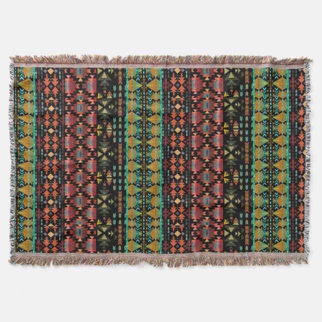 Beautiful Southwestern Style Quilted Borders Throw Blanket (Front)