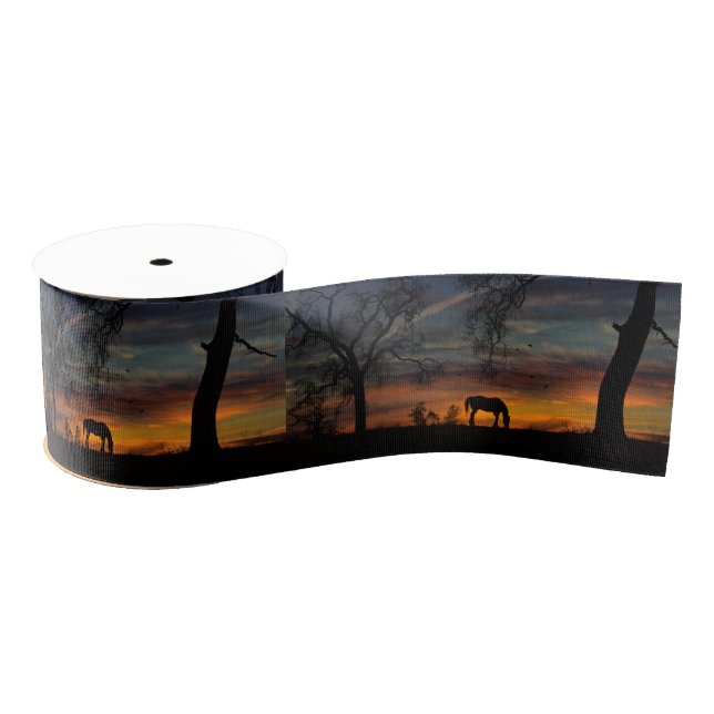 Beautiful Southwestern Sunset and Horse Ribbon Grosgrain Ribbon (Spool)