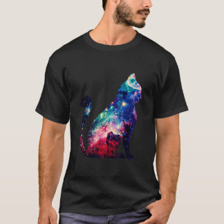 Beautiful Space Nebula Galaxy Cat Silhouette T-Shi T-Shirt