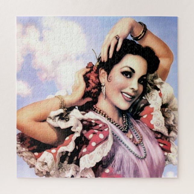 Beautiful Spanish Flamenco Dancer in Red Polka Dot Jigsaw Puzzle (Vertical)