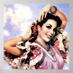 Beautiful Spanish Flamenco Dancer in Red Polka Dot Poster