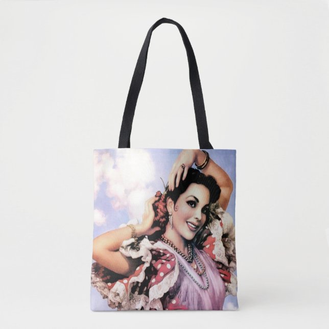 Beautiful Spanish Flamenco Dancer in Red Polka Dot Tote Bag (Front)