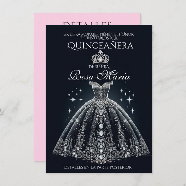 Beautiful Spanish Quinceañera Quince Invitation (Front/Back)