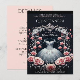 Beautiful Spanish Quinceañera Rose Invitation