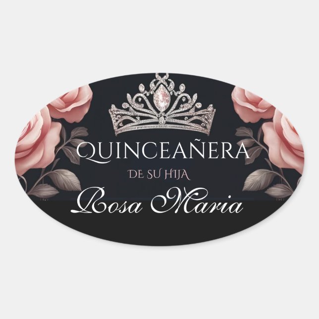 Beautiful Spanish Quinceañera Rose Oval Sticker (Front)
