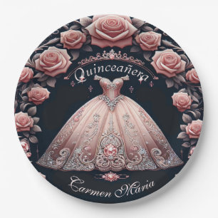 Beautiful Spanish Quinceañera Rose Paper Plate