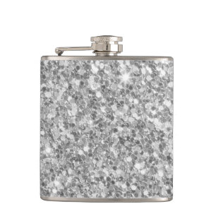 Beautiful Sparkle Silver Grey Glitter Pattern Hip Flask
