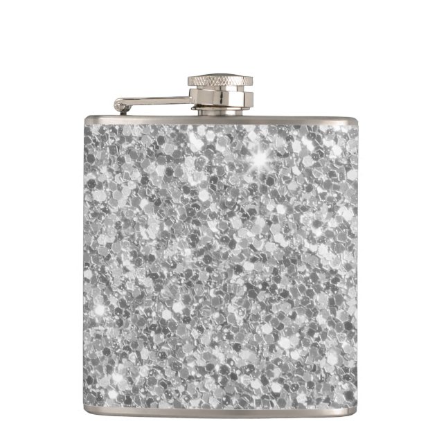 Beautiful Sparkle Silver Grey Glitter Pattern Hip Flask (Front)