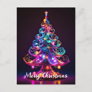 Beautiful Sparkling Neon Christmas Tree Holiday Postcard