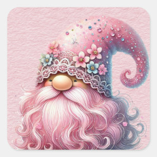 Beautiful Sparkly Pink Gnome Square Sticker