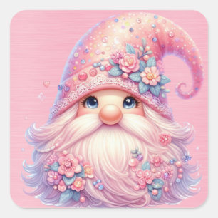 Beautiful Sparkly Pink Gnome Square Sticker