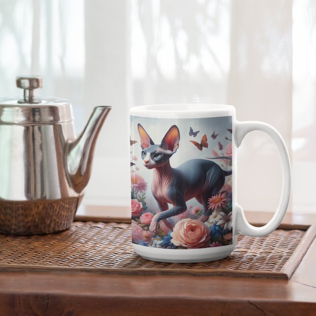 Beautiful Sphynx Cat & Flowers Coffee Mug (Creator Uploaded)