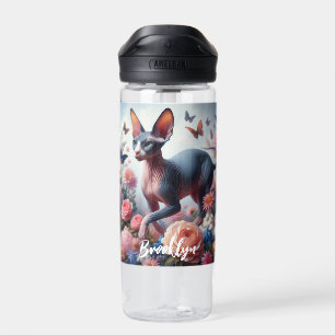 Beautiful Sphynx Cat & Flowers Water Bottle