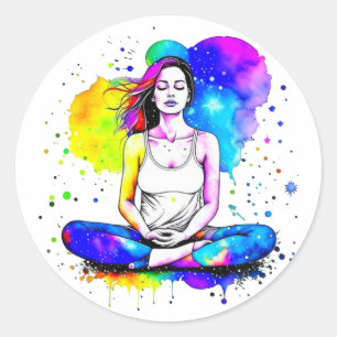 Beautiful Spiritual Art Lady Meditating  Classic Round Sticker