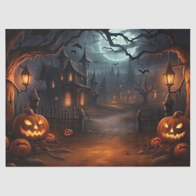 Beautiful Spooky Haunted Halloween Decoupage Tissue Paper (Front)