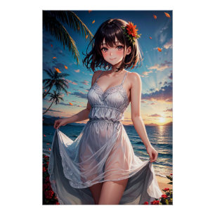 Beautiful spring anime style girl poster