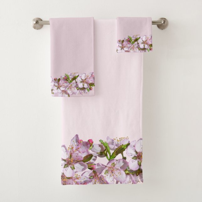 Beautiful Spring Blossom Borders Shades of Pink Bath Towel Set (Insitu)
