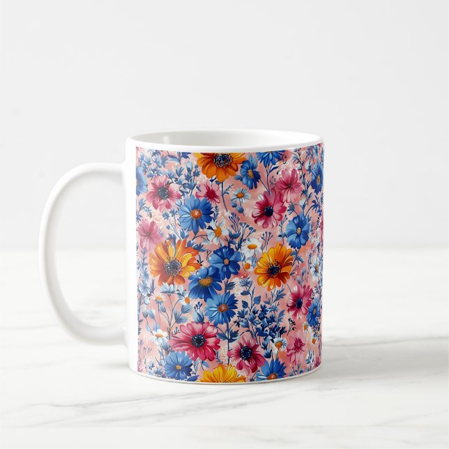 Beautiful Spring Colourful Girly Wildflowers Coffee Mug (Left)