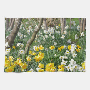 Beautiful spring daffodil garden tea towel
