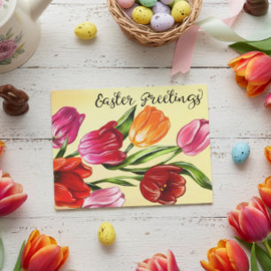 Beautiful Spring Easter Greetings Tulips Postcard