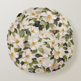 Beautiful spring floral with blossom tree branches round cushion