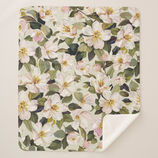 Beautiful spring floral with blossom tree branches sherpa blanket (Front)