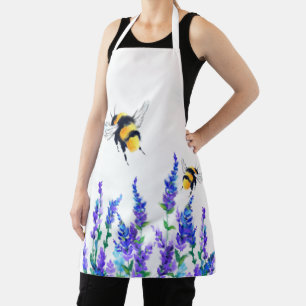 Beautiful Spring Flowers and Bees Flying - Drawing Apron
