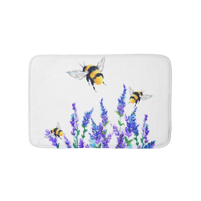 Beautiful Spring Flowers and Bees Flying - Drawing Bath Mat (Front)