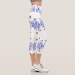 Beautiful Spring Flowers and Bees Flying - Drawing Capri Leggings