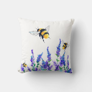 Beautiful Spring Flowers and Bees Flying - Drawing Cushion