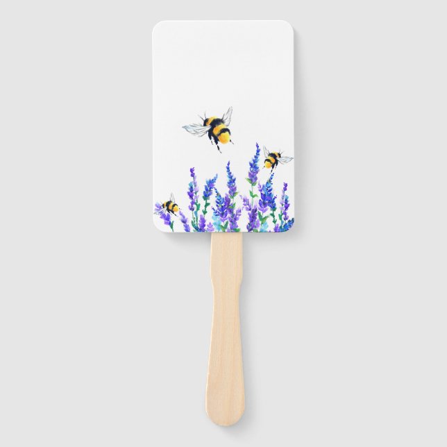 Beautiful Spring Flowers and Bees Flying - Drawing Hand Fan (Front)